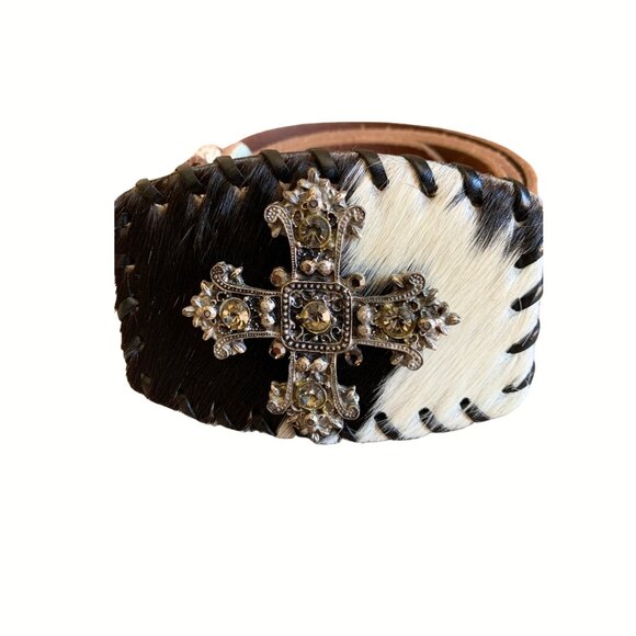 Cowhide Crystal Cross Leather Belt